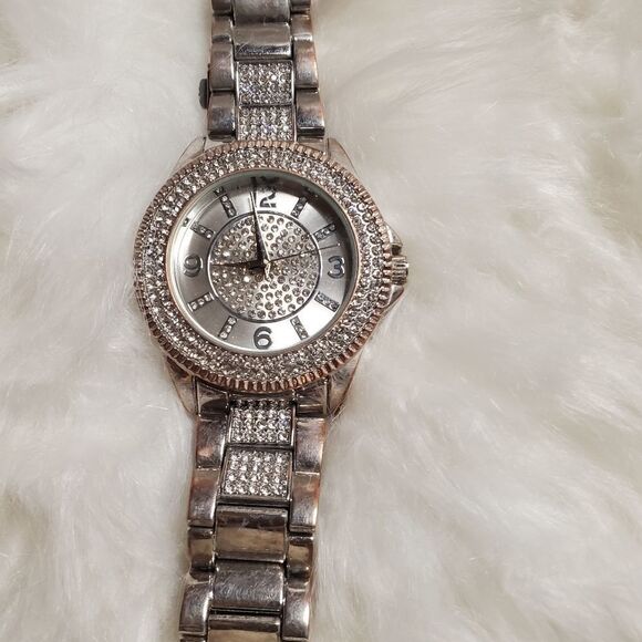 Accutime silver stainless steel and rhinestone embellished watch - Picture 1 of 4